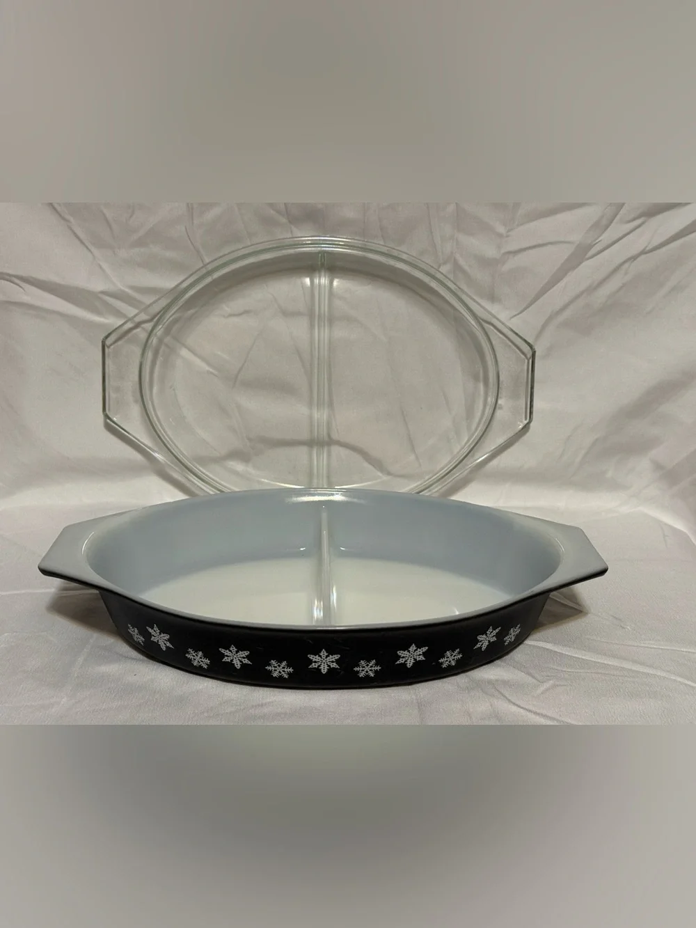 Pyrex Black Snowflake Divided Casserole